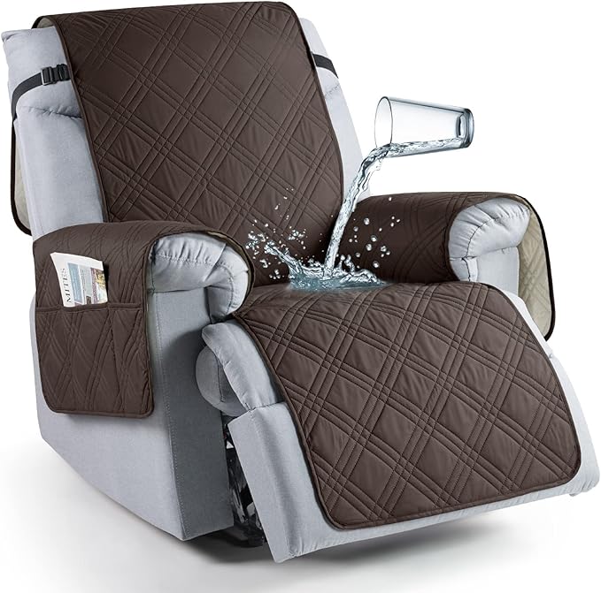TAOCOCO 100% Waterproof Recliner Chair Cover, Non Slip Covers for Recliner Chair with Pocket, Washable Reclining Chair/Furniture Protector for Kids, Pets(23.6'', Chocolate) by TAOCOCO