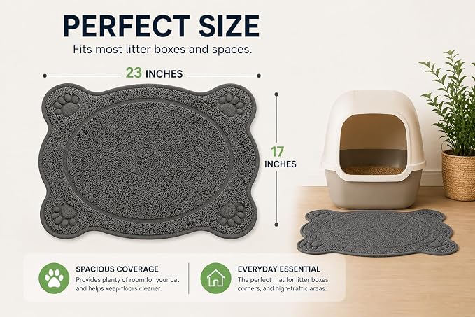 Bulk Buys Cat Litter Box Mat, Soft PVC Coil Mesh Litter Trapping Mat, Helps Control Scatter and Mess, Non-Slip Backing, Easy to Shake, Vacuum or Rinse Clean, 23 x 17 Inch, Gray Paw Design - Image 8