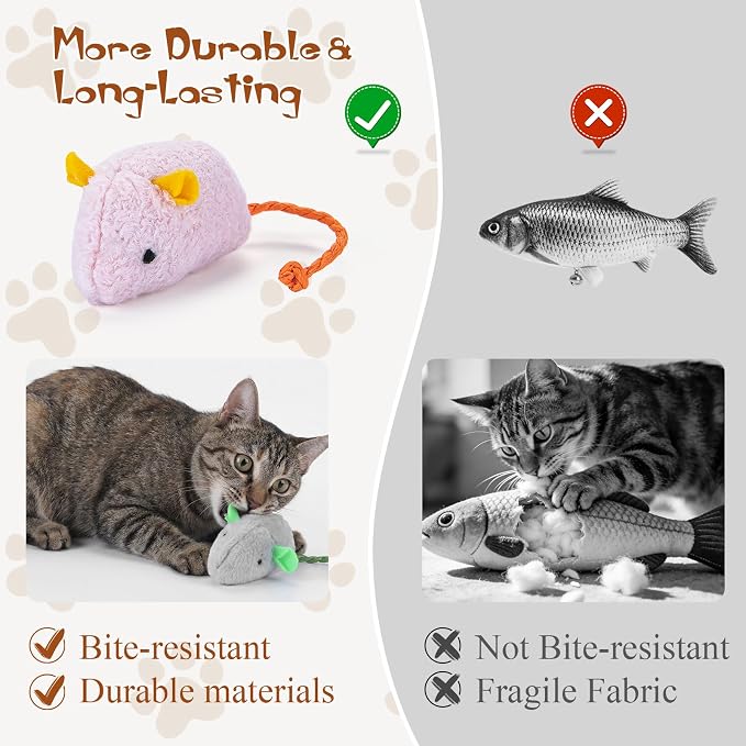 NAHSHON 15PCS Cat Mouse Toys Prefilled Catnip, 2.36” Plush Cat Mice & Animals Toy, Realistic Design Interactive Catnip Cats Toys for Indoor Cats Play Fetch (Assorted Colors) - Image 3