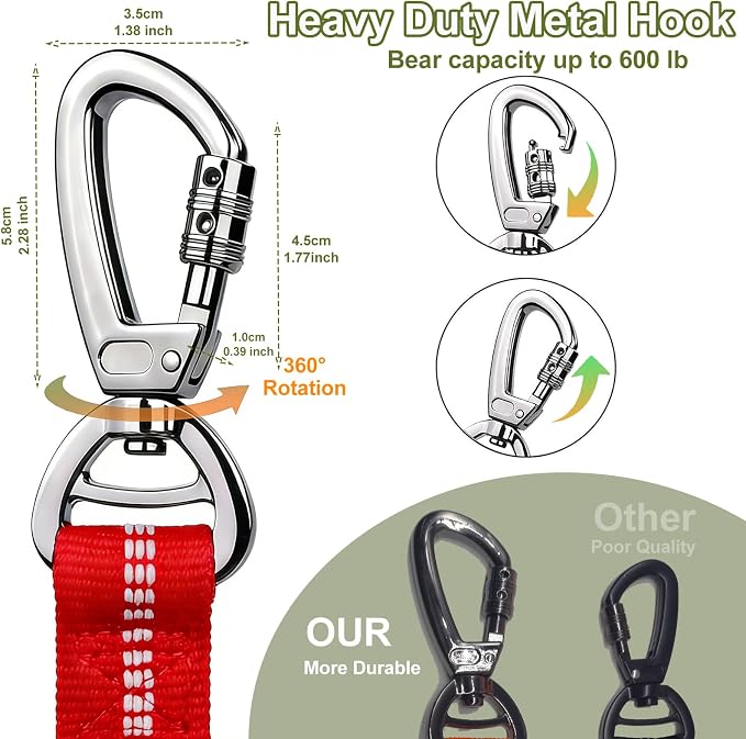 Dog Leash Heavy Duty, Bungee Leash Reflective Car Seat Belt for L Dogs Red | 4-6FT Strong Shock Absorbing Tactical with 2 Padded Handles, Dog Tug Lead for Large XL Dogs Walking Running Training - Image 2