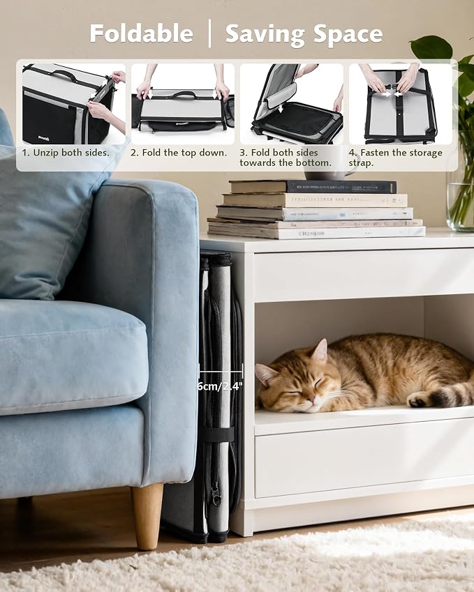 Dog Car Carrier Light Weight 19.7×16.9×14.8in, Foldable Dog Carrier, Gray | Easy to Assemble, Portable and Breathable Pet Carrier, Suitable for Indoor and Outdoor Use, Dog Travel Crate with Curtain - Image 9