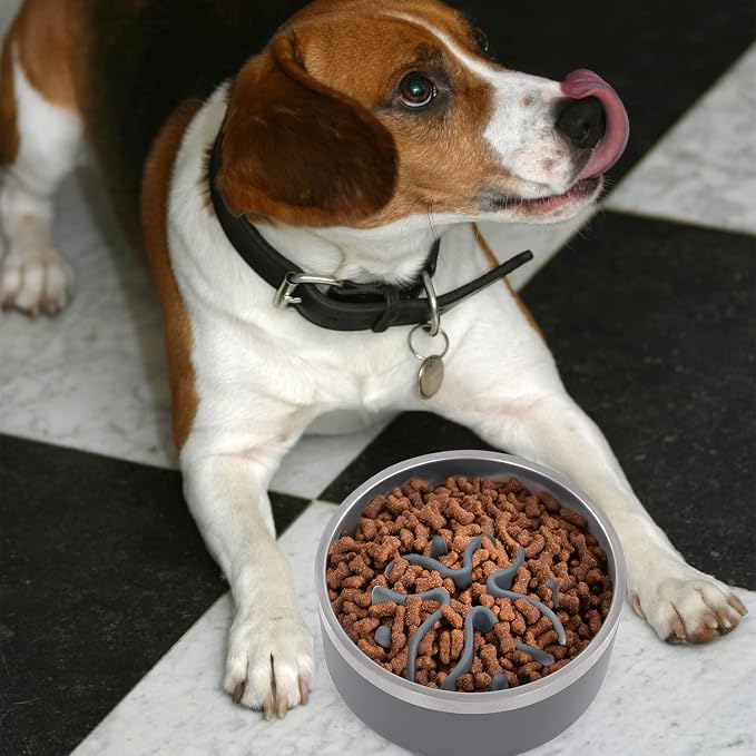 Jaoul Slow Feeder Dog Bowls Insert, Puzzle Slow Feeder Insert with 30 Octopus Suction Cups for Small Medium Large Size Dog Food Bowl (4.72 inch, Grey) - Image 7