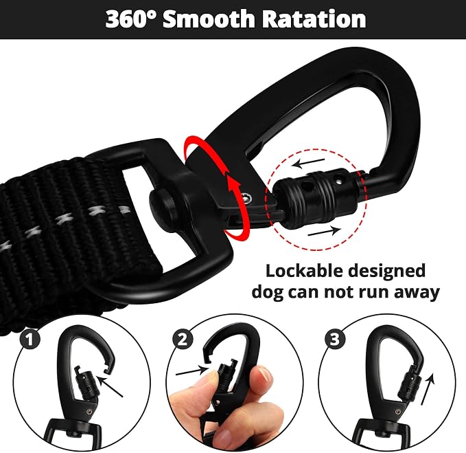 Rope Dog Leash 6 FT: Heavy Duty Leashes with Swivel Lockable Hook Reflective Threads Bungee and Padded Handle - Dog Lead for Large Small Medium Dogs Outside Walking Hiking Black - Image 5