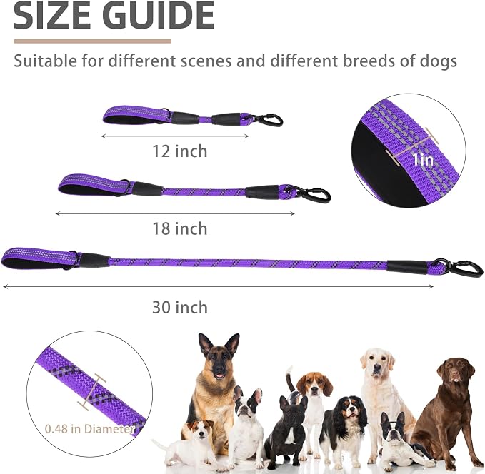 PUPTECK Reflective Short Dog Leashes 3 Pack for Walking and Training | Heavy Duty Clip with Soft Padded Handle for Medium Large Dogs Traffic Control - Image 2