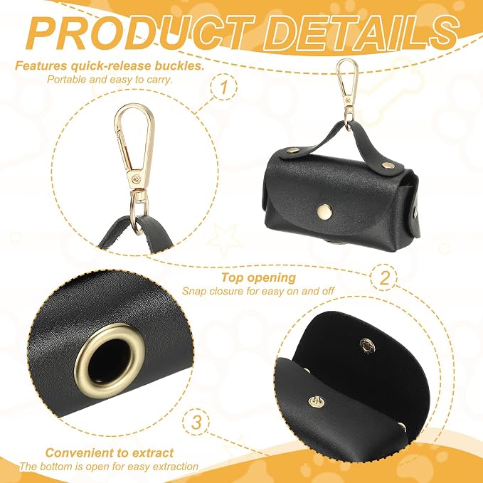 Dog Poop Bag Holder, Leather Pet Waste Bag Dispenser for Leashes Portable Reusable Easy Cleanup Pouch(1Pcs, Black), Intended for Outdoor/Travel/Walking with Dog - Image 3