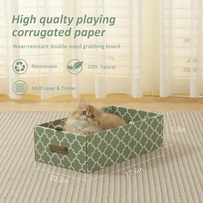 MECOOL Cat Scratching Board，5PC Cat Scratch Pad with Box，Reversible Corrugated Cat Scratcher Cardboard and Lounge Bed for Indoor Cats, Catnip - Image 3