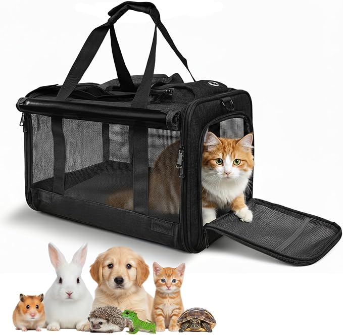 Pet Carrier for Medium-Small Cats, Collapsible Cat Carrier and Soft-Sided Pet Carrier for Medium Big Cats and Puppy Up to 17lbs, 2-Way Entry with Privacy Cover, Travel Bag L18.12”X11.81”X11.81” by TuffYuki
