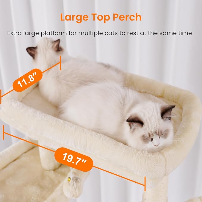Heybly Cat Tree, 68 inch Multi-Level Cat Tower for Indoor Cats HCT025M | Cat Condo with 2 Widened Plush Perches, 2 Cozy Baskets, Scratching Board and Big Caves, Beige - Image 8