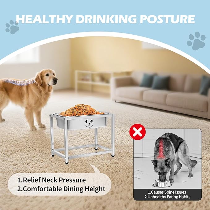 Elevated Dog Water Bowl, Stainless Steel Dog Bowl for Medium Large Dogs, Easy to Clean and Assemble for Outdoor Use 0.85 Gallons Bowl with Full Metal Stand Raised 10.23" - Image 3