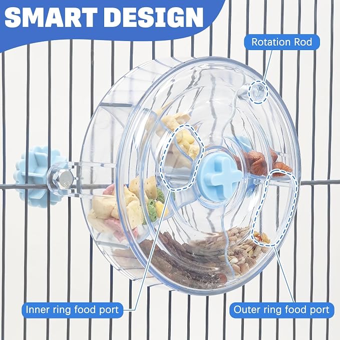 BNOSDM Bird Foraging Toy Creative Feeder Systems with Seed Food Rotating Wheel for Enrichment & Training Parrot Puzzle Toys Ideal for Small and Medium Cockatiel Parakeet Conure(Blue) - Image 5