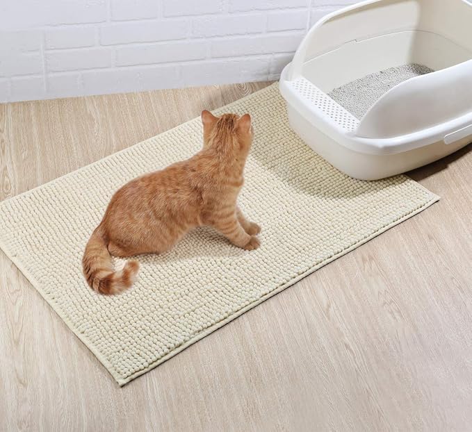 VIVAGLORY Cat Litter Mat Softgrip Litter Trapping Mat, 35"× 25", Beige | Litterbox Rug Box Catcher for Indoor & Floor, Easy Clean Washable Less-Mess Waterproof for Cat - Image 6