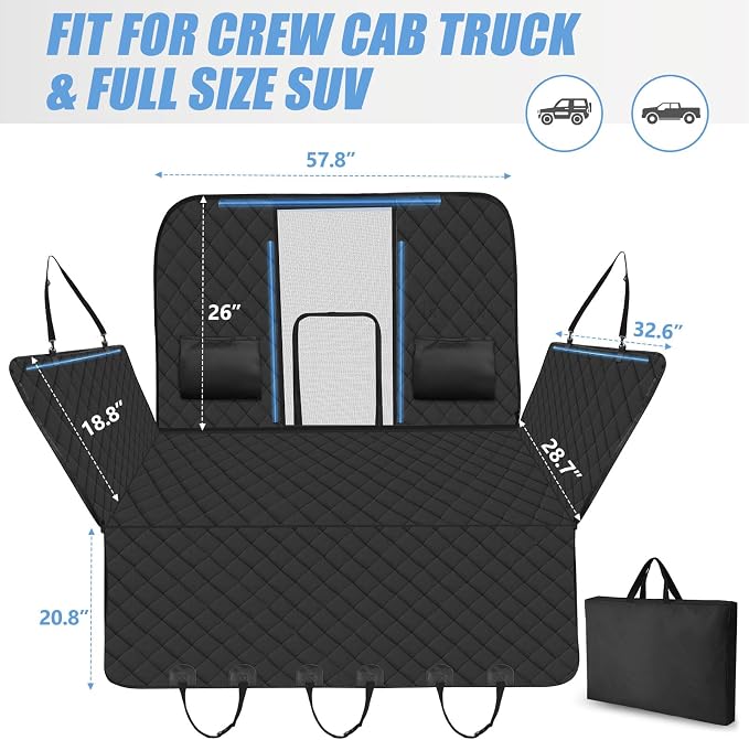Hard Bottom High Barrier Dog Truck Seat Cover for Crew Cab Trucks | Pet Hammock for F150, RAM1500, Sierra, Tundra, Silverado, Extender Space, 600D Oxford, Holds 420lb, Waterproof, Easy to Set - Image 7