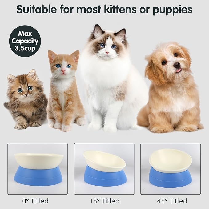 Bulldog Bowl Anti-Slip Dog Cat Dish Detachable Rubber Dog Bowl Pet Sterile Tilted Pet Feeder Slope Base (Blue, 3.5 Cup (Medium/Large Dog)) - Image 3