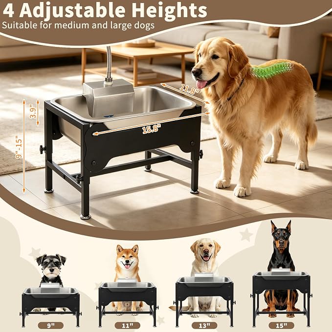 YUEPET Dog Water Bowl Dispenser, Automatic 3 Gallon Elevated Dog Bowl | Auto-Fill Float Valve, 4 Adjustable Heights, 3 Gallon Capacity, Stainless Steel Bowl, Outdoor Use, Dogs, Sheep and Goats - Image 2