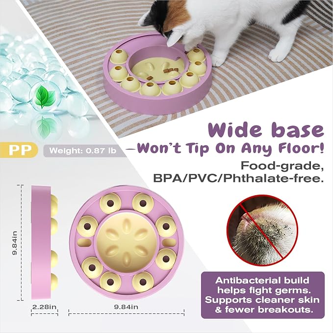 KADTC Cat Puzzle Toy, Slow Feeder, Interactive Enrichment for Indoor Cats | Eight Sliding Pods Guide Kibble Through One Outlet, Stretch Mealtime, Spark Paw-Powered Hunting, Sharpen Focus, Beat Boredom. - Image 2