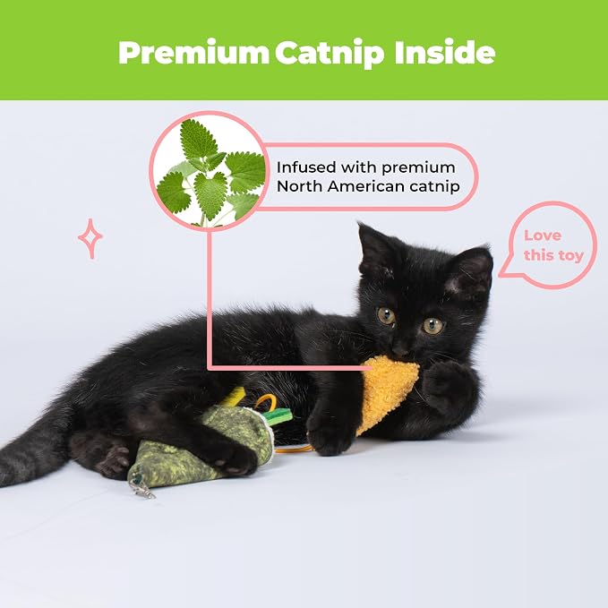 Best Pet Supplies Catify Interactive Cat Toy with Catnip - Sushi Rolls Set | Catnip Infused, Textured Tail and Crinkle Sounds, Soft Plush, Durable, For Indoor Cats & Kittens, Attaches to Wand, Pack of 3 - Image 3