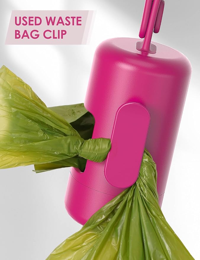 Gobeigo Dog Poop Bag Holder with Convenient Hook for Waste Bags(Hot Pink) | Silicone Strap Fits Any Leash, Large Opening for Easy Dispensing with 1 Bonus Roll of Waste Bags - Image 4
