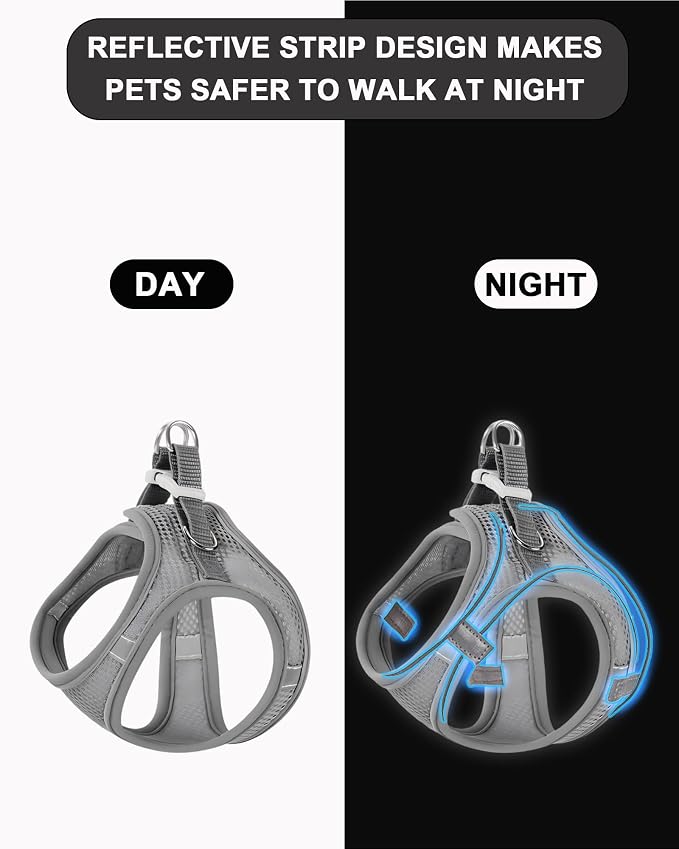 XXS Grey Soft Mesh Dog Harness and Leash Set,No Escape Puppy Harnesses for Training Walking， Reflective Adjustable Puppy Vest for Small Medium Dogs, Cats (Grey, XXS) - Image 4
