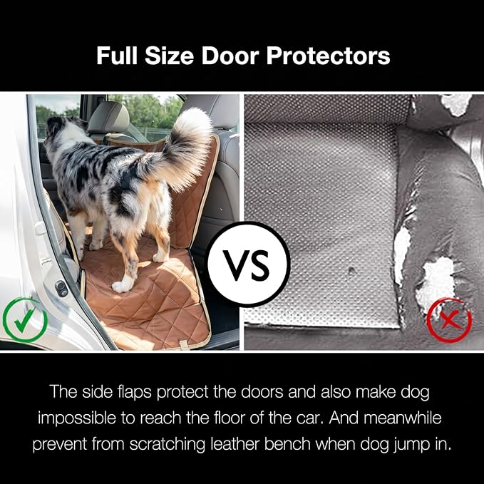 56"Wx60"L Dog Car Seat Cover for SUV & Truck, Heavy Duty 900D Waterproof Pet Hammock with Mesh Window, Odorless Scratchproof Backseat Protector for Large Dogs, Fit Model Y, F-150, RAV4 - Brown - Image 4