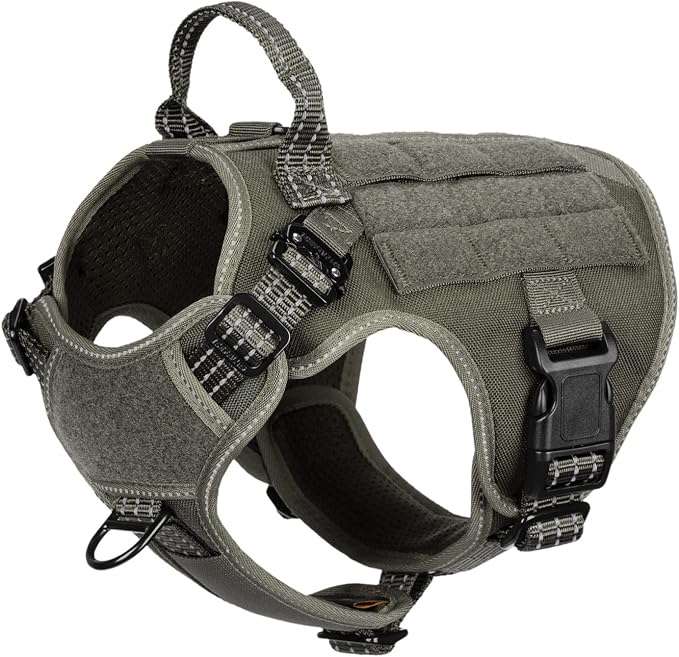 ICEFANG Tactical Dog Harness for Small Dogs,Reflective No Pull Dog Vest | with Control Handle,Adjustable,Front Hook,2 Leash Clips,Soft Padded,MOLLE Panel,Green,Small by ICEFANGDIRECT