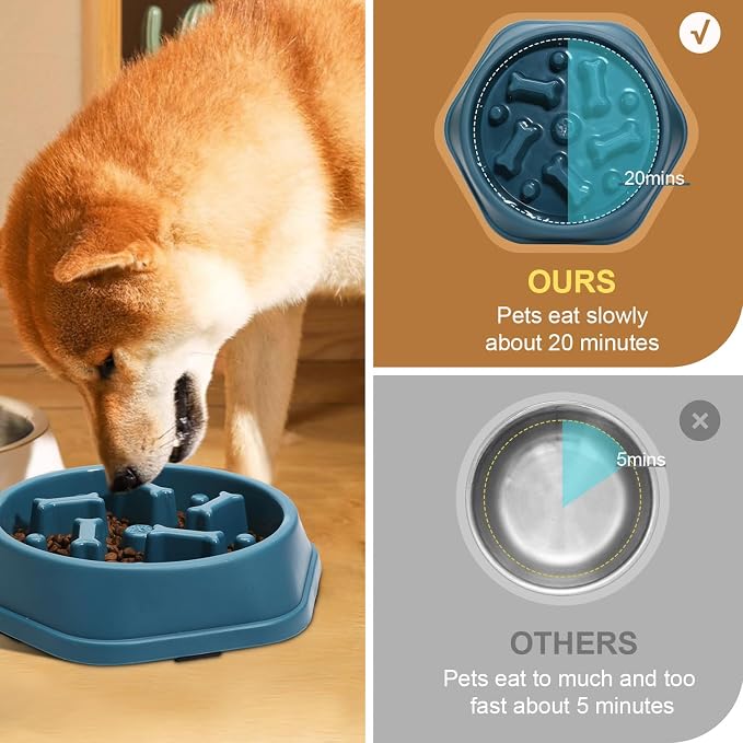 ASEVAT 2 Pack Slow Feeder Dog Bowls, Anti-Choking Puzzle Dog Food Bowls for Slower Eating, Personalized Dog Bowls for Medium Dogs and Cats, Prevents Overeating, Puppy Training (Blue+Yellow) - Image 5