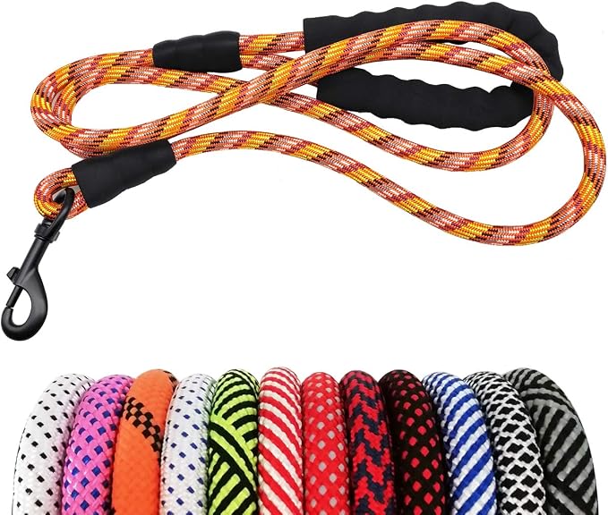 MayPaw 6ft Rope Dog Leash for Large Medium Dogs Soft Handle Dog Lead | 1/2-In Thick Lead, Soft Padded Handle Strong Nylon Pet Leash, 15+ Colors (1/2" * 6', Colorful) by MayPaw