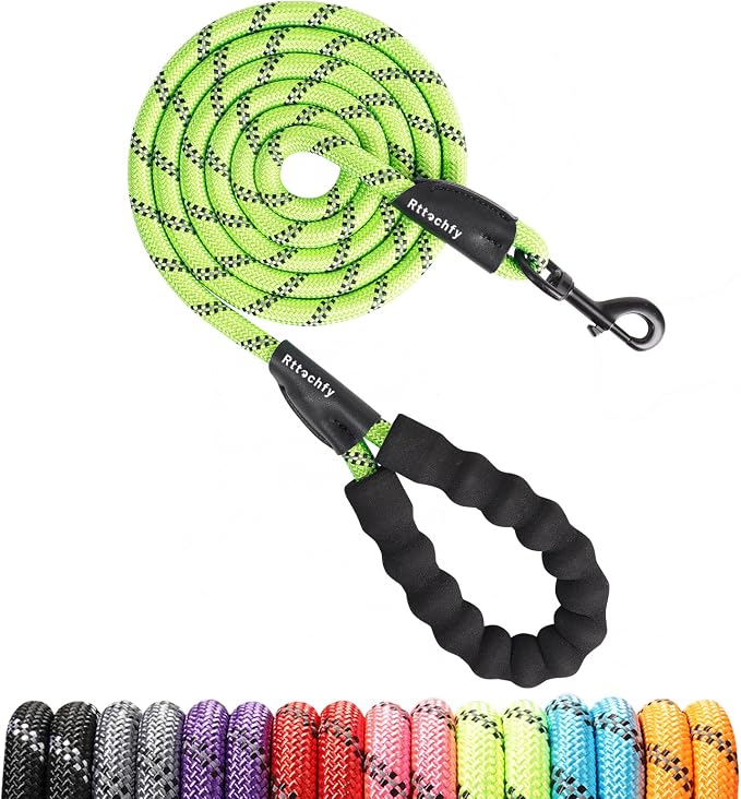 Rttochfy Rope Dog Leash 2/4/5/6/8/10 FT with Comfortable Padded Handle and Highly Reflective Threads for Small Medium and Large Dogs Heavy Duty (1/2"-6 FT, Green) by Rttochfy