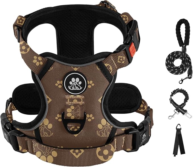 IVY&LANE No Pull Dog Harness with Leash Set, Reflective No Choke Pet Vest,Adjustable Oxford Dog Vest Harness with Easy Control Handle for Medium Dogs (Dark Brown,M) by IVYLANE