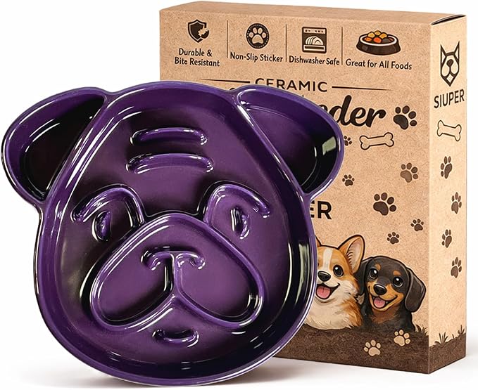 Cute Ceramic Slow Feeder Dog Shape, 1.5 Cups Pet Food Bowl for Small & Medium Breed. Bite-Resistant, Dishwasher Safe, Maze Design to Prevent Fast Eating, Bloat, Choking. Gift for Dog Lovers by SIUPER