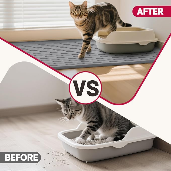 Cat Litter Mat, 34"x22" Waterproof Silicone Pad, Gray | Large Size, Urine-Proof Pad, Litter-Trapping Waves, Non-Slip, Easy Clean, Paw-Safe, for Litter Box, Floor Mat - Image 4