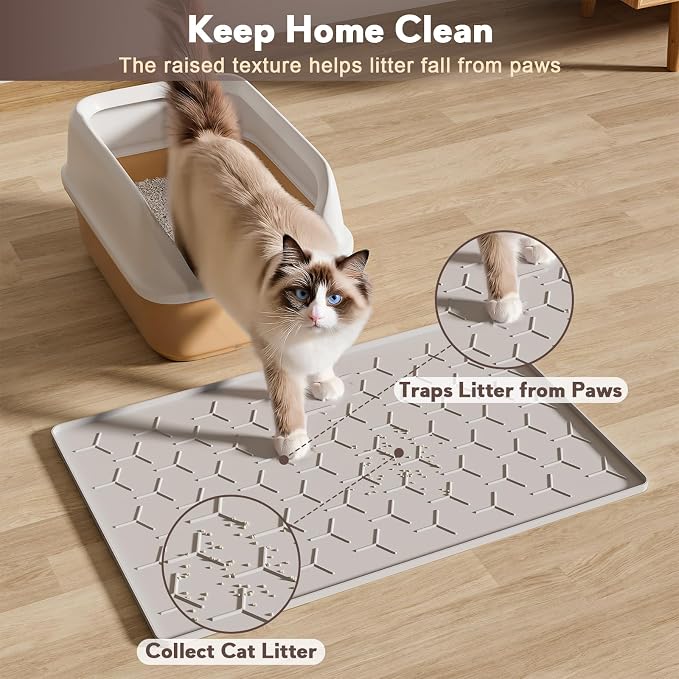 Garoopion Silicone Cat Litter Mat 24×16 inch, Easy to Clean, Gray | Waterproof Silicone Mat with Raised Edges, Catch Litter, Protect Floor from Urine, Multi-Use for Dog/Sink/Kitchen/Boots - Image 3