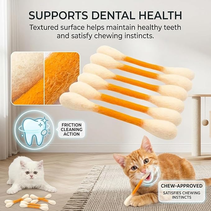 Cotton Swabs Cat with Catnip, 6 Pk Giant Kitten Chew Sticks,Interactive Kitty Kick Sticks for Cat Lovers Gift - Sturdy Teething Chew Toy (Beige) - Image 5
