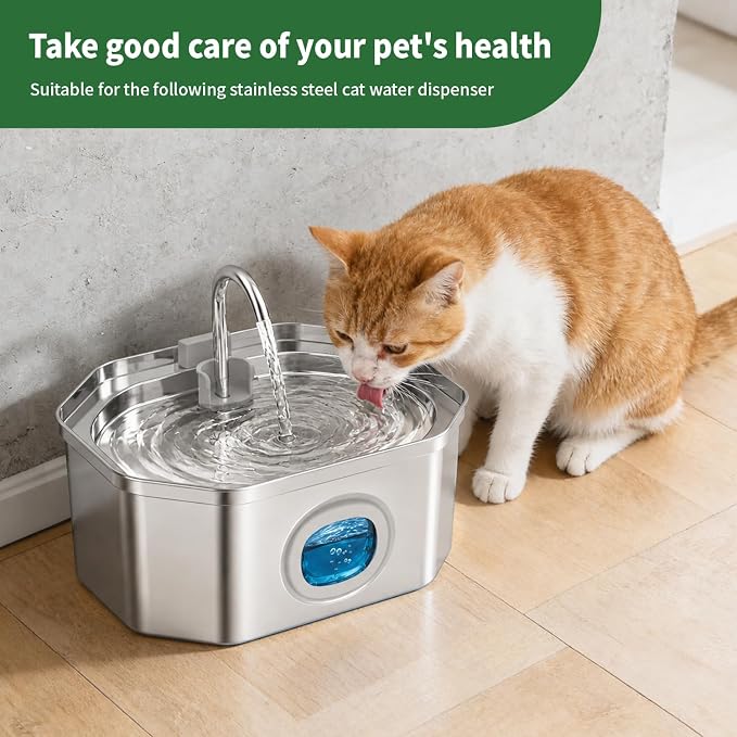 Cat Water Fountain 16 Pack Replacement Filters/Sponges (8+8) -Compatible with Apauk-APFSS-3201 Stainless Steel Cat Water Fountain - Image 7
