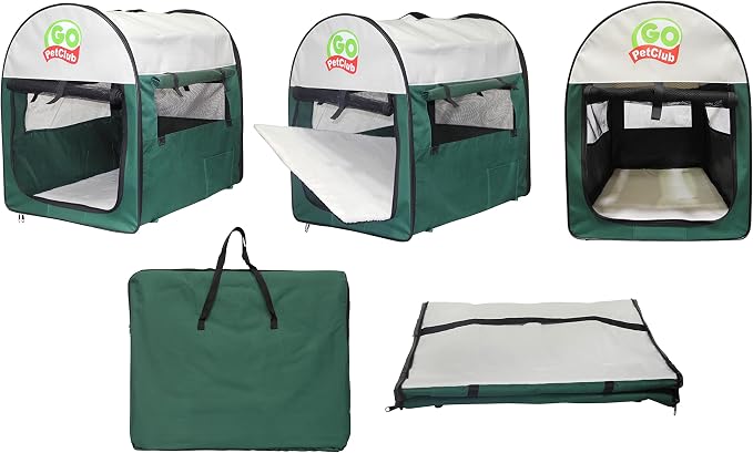 Go Pet Club 18" Rounded Top Soft Collapsible Dog Crate, Portable Pet Carrier, Thick Padded Pet Travel Crate for Indoor & Outdoor, Soft Sided Pet Foldable Kennel Cage with Durable Mesh Windows, Green - Image 4