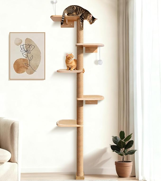 Wild Simulation Cat Tree for Kittens, 5-Level Floor to Ceiling Cat Wall Shelves with Sisal Mat Platforms, Suit for Kitten cat by PELUOMOZ