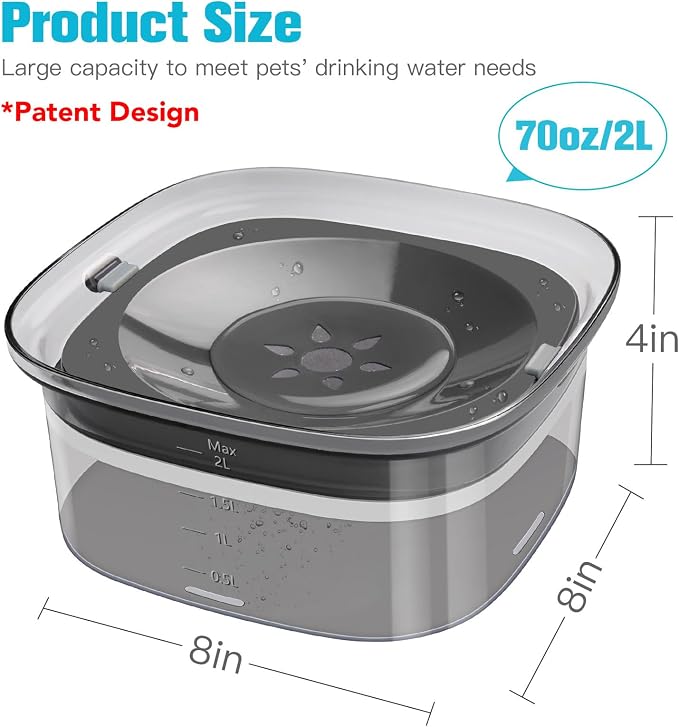 UPSKY 70oz Dog Water Bowl, No Spill Slow Drinking Feeder for Messy Drinker | Large Capacity, Spill Proof, Prevent Pet Prevents Choking, Anti-Slip, Visible Water Level, Suitable for Travel and Car Trips - Image 2