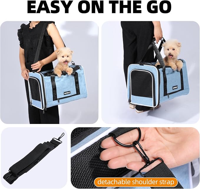 Cat Carrier for Travel, Soft-Sided, Top Loading, Privacy Curtain, to 20 lbs | Medium Pet Carry Bag Anxious Cat, Vet Visits Car Transport, Luggage Sleeve Suitcase Attachable Small Puppy Crate Kennel Blue - Image 8