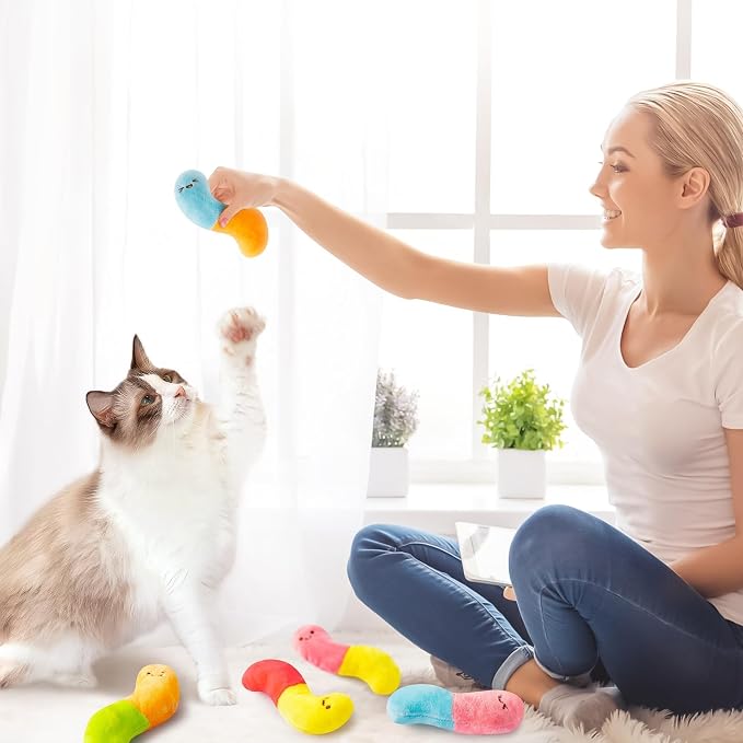 L1rabe Worm Candy Catnip Stuffed Toys for Cats- 6P Black Cat Appreciation Day Colorful Worm Organic Kittens Toys Funny Indoor Chew Bite Kick Tools, Interactive Pet Supplies Cat Kittens Lovers - Image 6