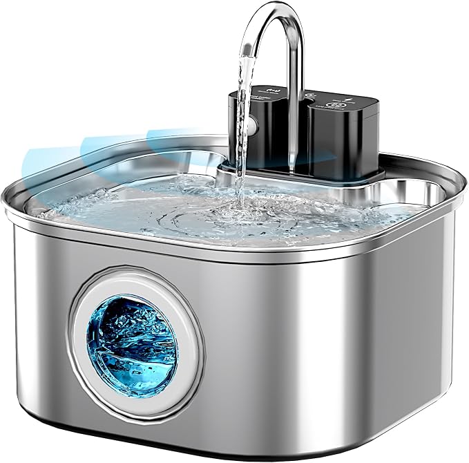 Lawfery 3.2L/108oz Wireless Stainless Steel Cat Water Fountain | Battery Operated Cordless Design with 3 Modes, Stainless Steel Pet Drinking Fountain for Cats and Small Dogs by Lawfery