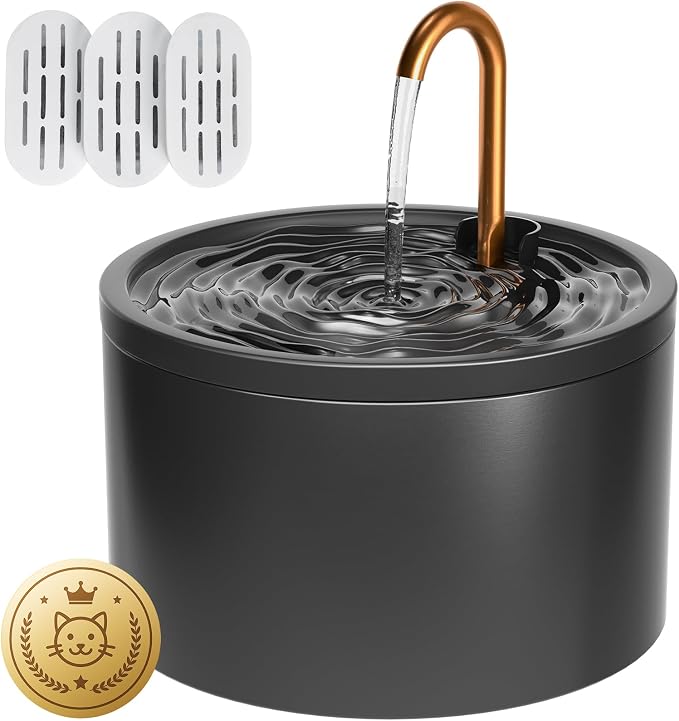 DOOOB Ceramic Cat Water Fountain 2.1L/71oz Ceramic Cat Fountain | Automatic Ceramic Water Fountain for Cats Pet Water Fountain with Ultra-Quiet Pump and 3 Filters & 3 Sponges (Black) by dooob