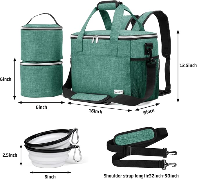 BAGLHER Dog Travel Bag Backpack Pet Supplies Backpack Pet Accessories Storage Bag 5-Piece Set With Shoulder Strap 2 Lined Pet Food Containers 2 Foldable Feeding Bowls Essential Kit for Pet travel - Image 6