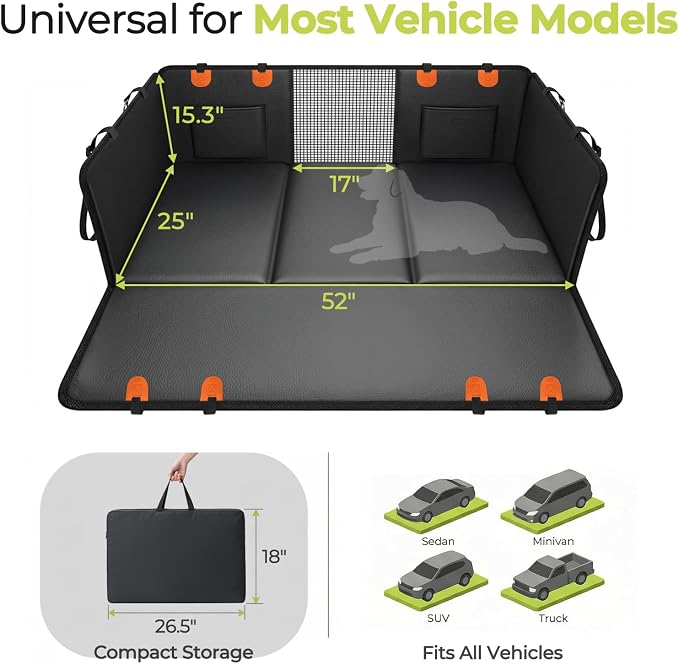 Back Seat Extender for Dogs, Hard Bottom Dog Car Seat Cover for Back Seat, Upgraded Waterproof PU Leather, Easy to Clean, Anti-Scratch & Durable Dog Hammock for Car and SUV, Holds 400lbs, Black - Image 7