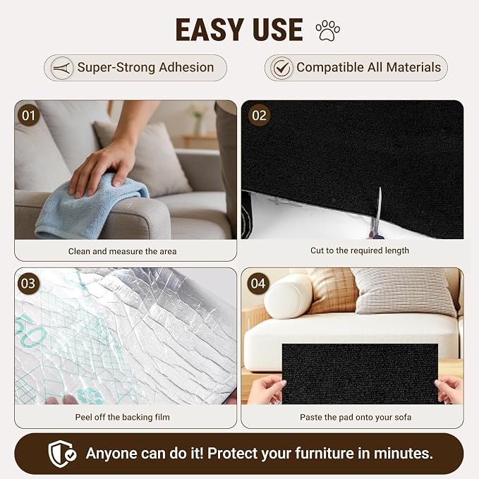 Cat Scratch Couch Furniture Protector,Trimmable Self-Adhesive Cats Claws Scratch Pads, Sisal DIY Climbing Couch Protector for Scratch Post Cat Tree Replacement Indoor(Black, 78.7"x15.8") - Image 6
