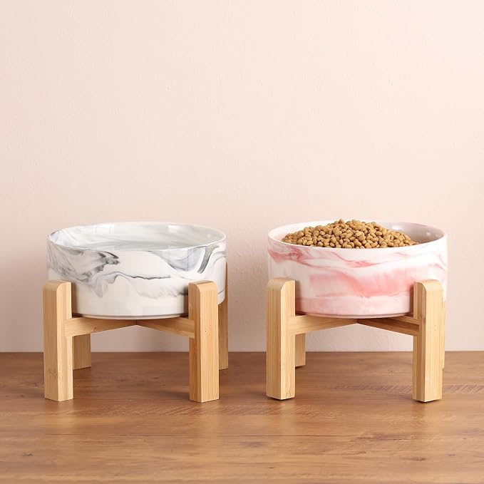 Raised/Elevated Ceramic Dog Bowl for Medium Large Sized Breeds,Large Dog Food Water Bowl with Stand,8 in Non Slip Heavy Weighted 1800ml/ 7.6 Cups/60 OZ Marble Pink - Image 6