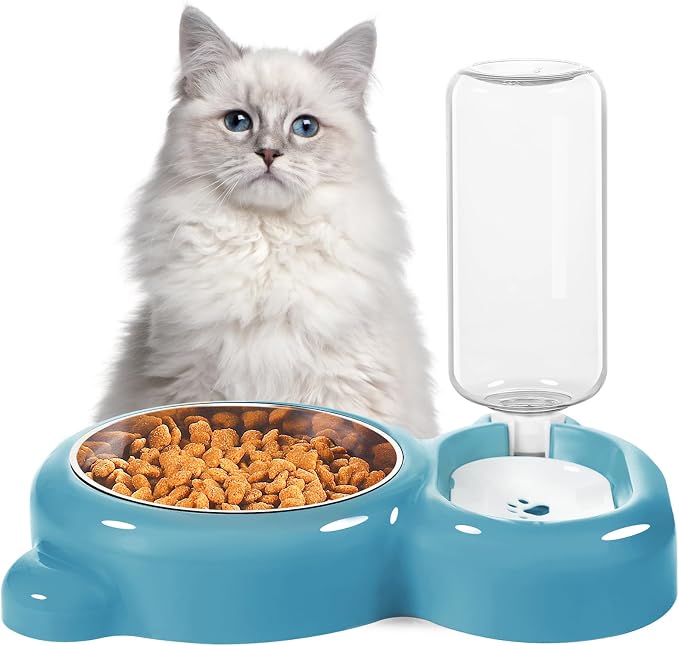 Dog Bowls, Cat Food and Water Bowl Set with Water Dispenser and Stainless Steel Bowl for Cats and Small Dogs - Blue - Image 7