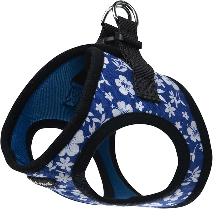 Bark Appeal Blue Hibiscus Step-in Dog Harness for XS to Small Sized Pets – Updated Sizing, Re-Measuring is Essential – Soft Vest Harness – Anti-Choke with Adjustable Strap & Heavy Duty Clip – S by BarkAppeal