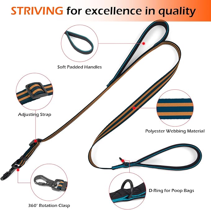 Reflective Double Handle Dog Leash for Large Medium Small Dogs (BO, L) | Heavy Duty, Adjustable with Soft Padded Handles, Traffic Control for Training, Walking, Running - Image 2