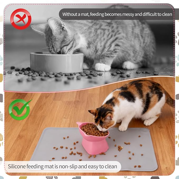 Elevated Cat Bowls 15° Raised Cat Bowl with Silicone Mat Multicolor | Whisker Friendly Anti Vomiting Cats Dishes Pet Food and Water Bowls for Indoor Cats Kittens - Image 6