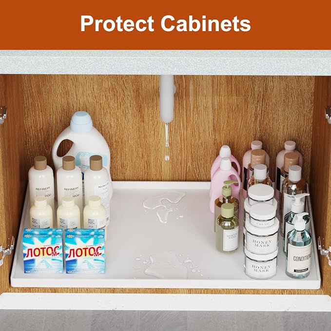 22" x 19" Extra Thick Silicone Mat Waterproof with Raised Edge, White | Under Sink Mat for Kitchen & Bathroom, Kitchen Cabinet Liner, Multi-Purpose for Storage & Protection - Image 4