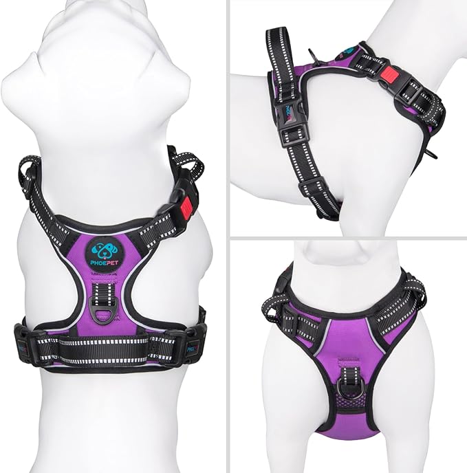 No Pull Dog Harness Medium Reflective Front Clip Vest with Handle | Adjustable 2 Metal Rings 3 Buckles,[Easy to Put on & Take Off](M, Purple) - Image 2